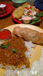 Back: ceviche -- Front: Empanadillas with rice and beans